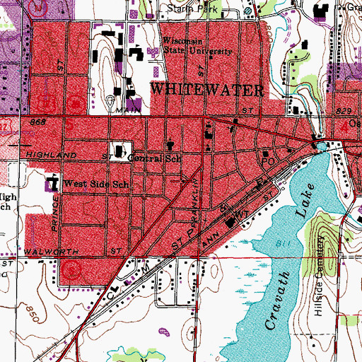 Topographic Map of Whitewater Bible Church, WI