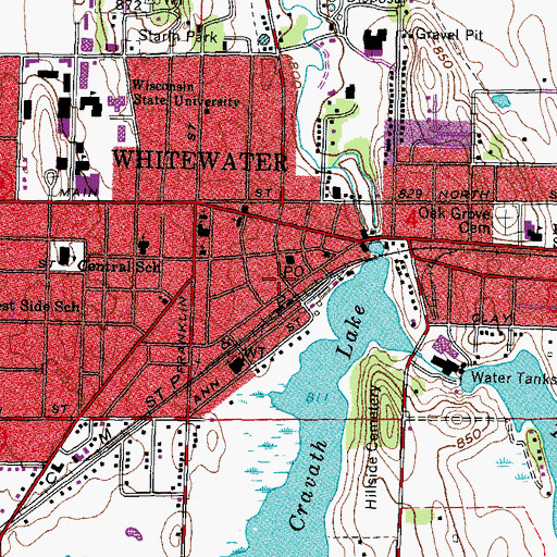 Topographic Map of Whitewater City Hall, WI
