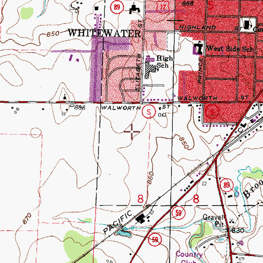 Topographic Map of Whitewater High School, WI