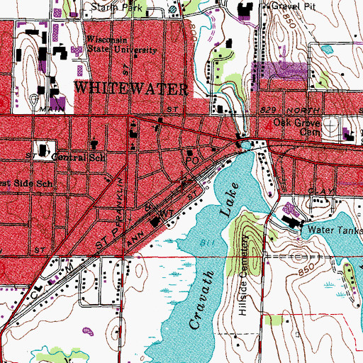Topographic Map of Whitewater Historical Society Museum, WI