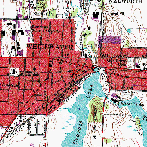 Topographic Map of Whitewater Post Office, WI