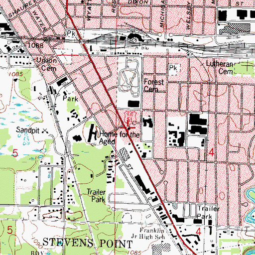 Topographic Map of Assembly of God Church, WI