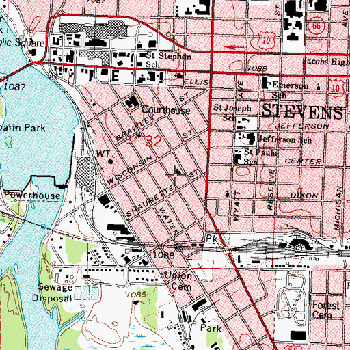 Topographic Map of First Baptist Church, WI