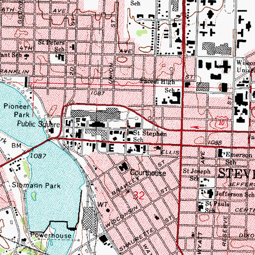 Topographic Map of Frame Memorial Presbyterian Church, WI