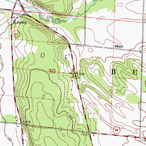 Topographic Map of Keene School (historical), WI