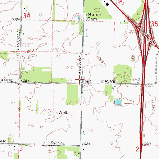 Topographic Map of Maine School (historical), WI