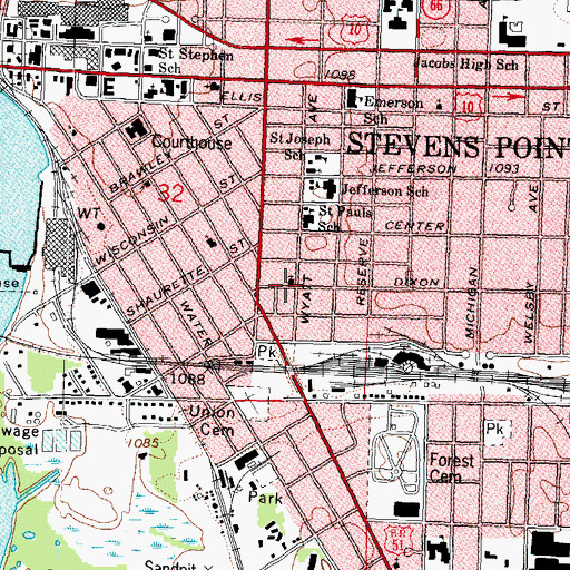 Topographic Map of Peace United Church of Christ, WI