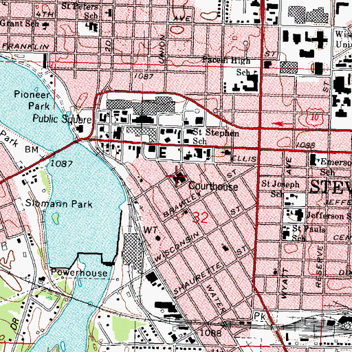 Topographic Map of Portage County Courthouse, WI