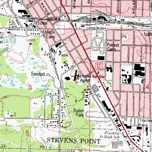 Topographic Map of Portage County Infirmary, WI