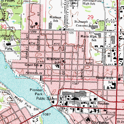 Topographic Map of Saint Peters Catholic Church, WI