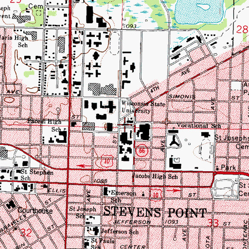 Topographic Map of Saint Stanislaus School, WI
