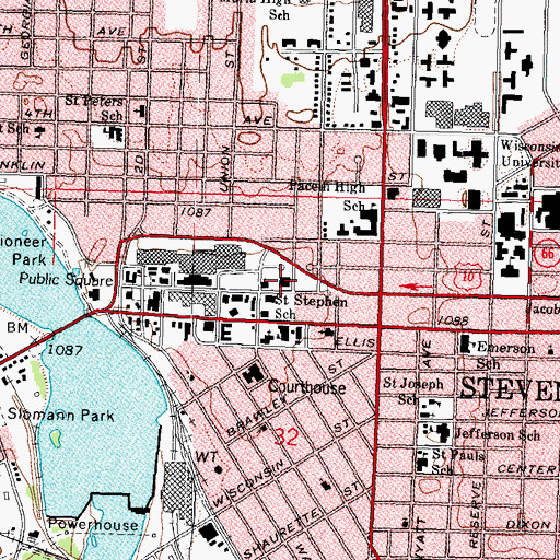 Topographic Map of Stevens Point Post Office, WI