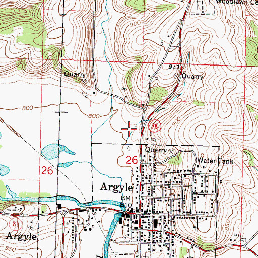 Topographic Map of Argyle High School, WI