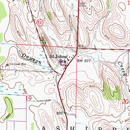 Topographic Map of Saint John Evangelical Lutheran Church, WI