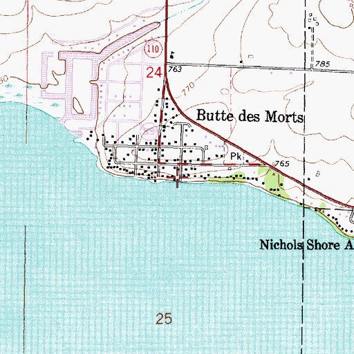 Topographic Map of Grand Butte Des Morts, WI