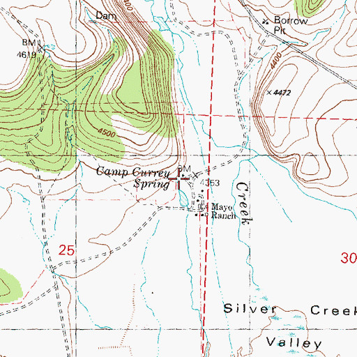 Topographic Map of Camp Currey (historical), OR
