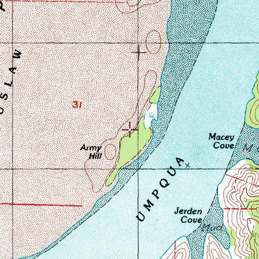 Topographic Map of Fort Umpqua (historical), OR