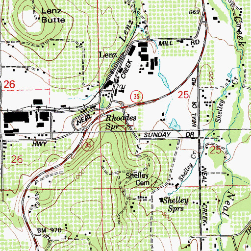 Topographic Map of Rhoades Spring, OR