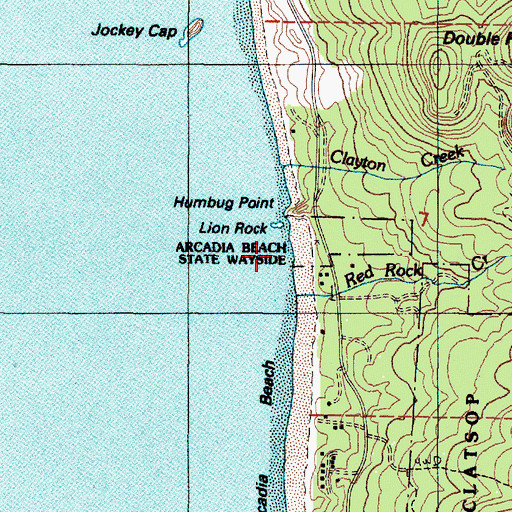 Topographic Map of Arcadia Beach State Park, OR