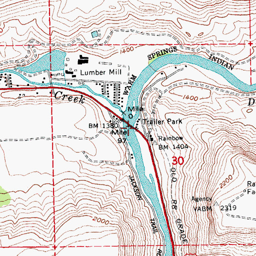 Topographic Map of Warm Springs State Recreation Site (historical), OR