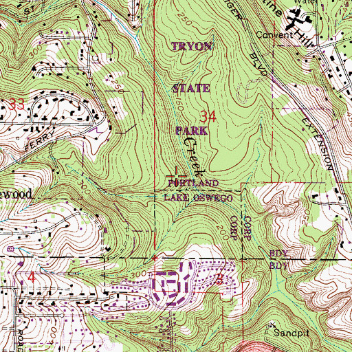 Topographic Map of Tryon Creek State Park, OR