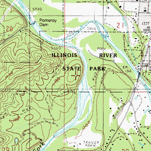 Topographic Map of Illinois River Forks State Park, OR
