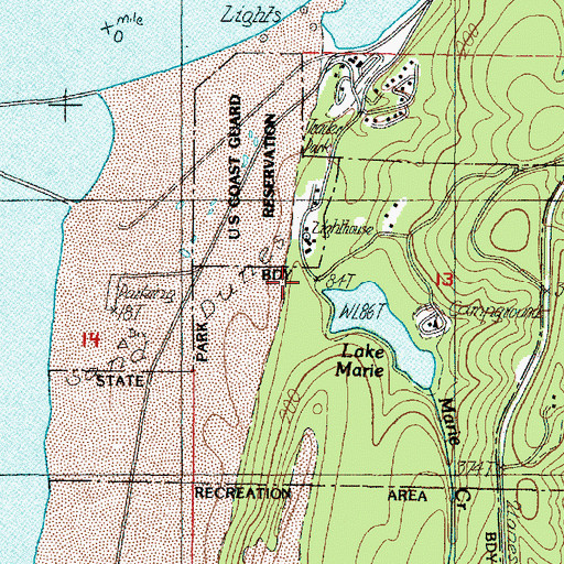 Topographic Map of Umpqua Lighthouse State Park, OR
