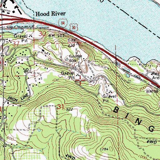Topographic Map of Historic Columbia River Highway State Trail, OR