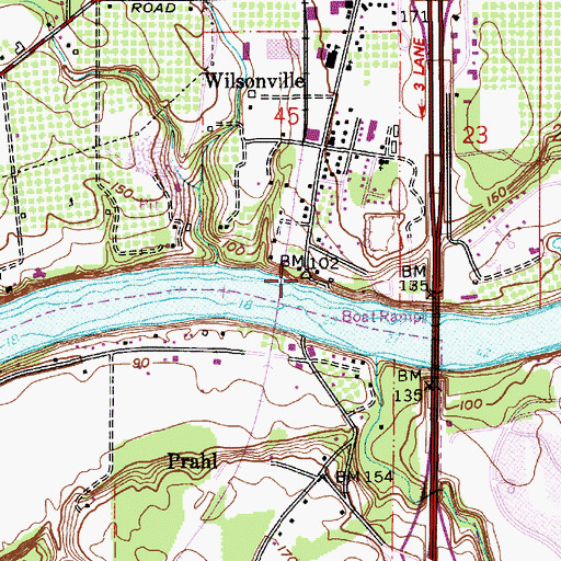 Topographic Map of Boones Ferry, OR