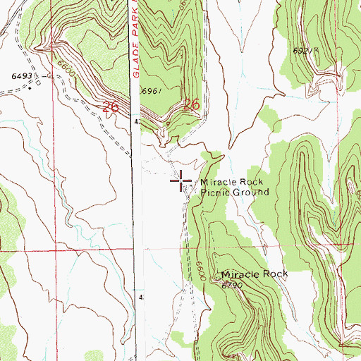Topographic Map of Miracle Rock Picnic Ground, CO
