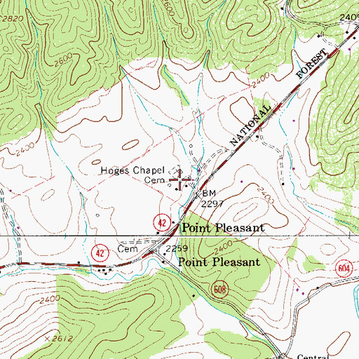 Topographic Map of Hoges Chapel Methodist Cemetery, VA
