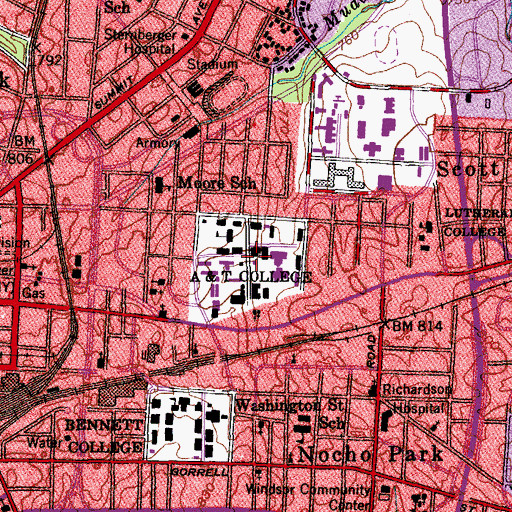Topographic Map of North Carolina A&T State University, NC