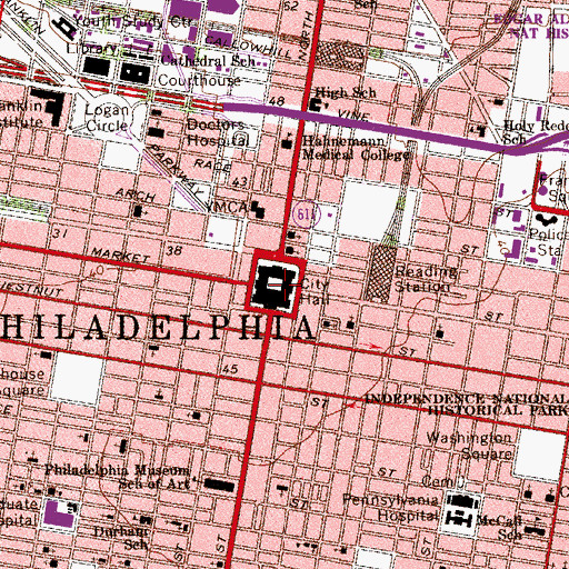 Topographic Map of Philadelphia City Hall, PA