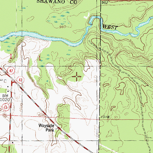 Topographic Map of Middle Village, WI