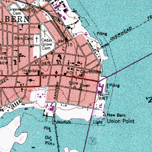 Topographic Map of New Bern City Hall, NC