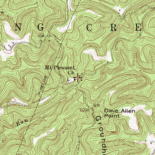 Topographic Map of Mount Pleasant Cemetery, WV