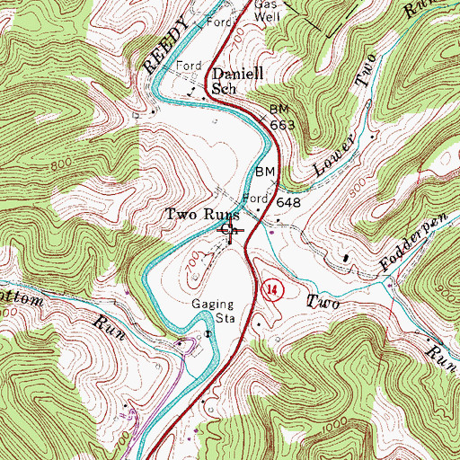 Topographic Map of Two Run Cemetery, WV