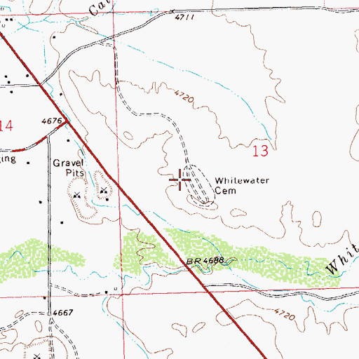 Topographic Map of Whitewater Cemetery, CO