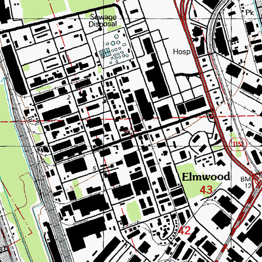 Topographic Map of Elmwood, LA