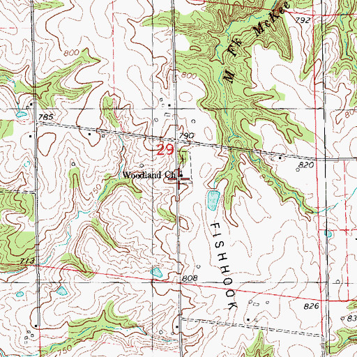 Topographic Map of Woodland Cemetery, IL