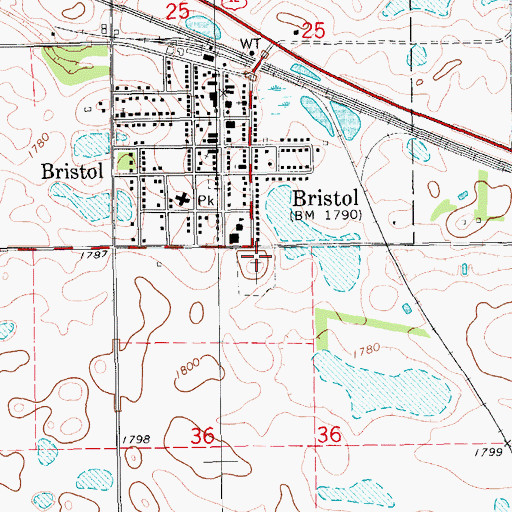 Topographic Map of Bristol Cemetery, SD