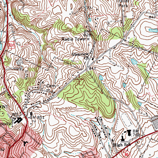 Topographic Map of Allen Cemetery, KY