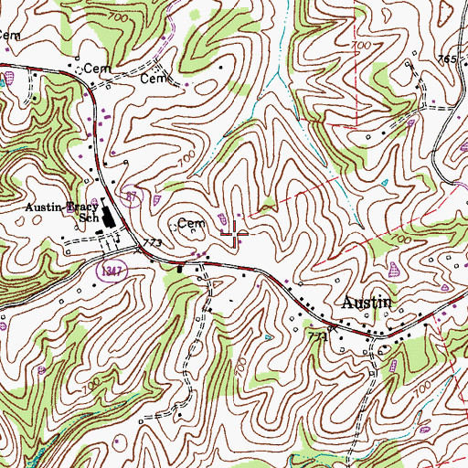 Topographic Map of Austin Cemetery, KY