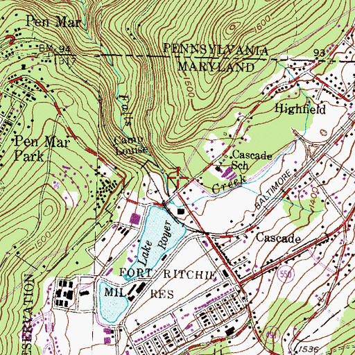 Topographic Map of Highfield-Cascade Census Designated Place, MD