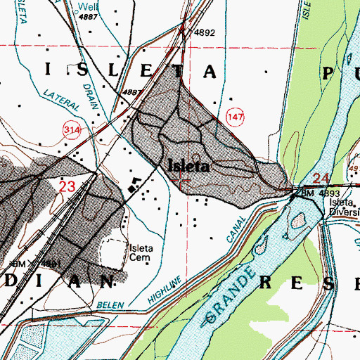 Topographic Map of Isleta Village Proper Census Designated Place, NM