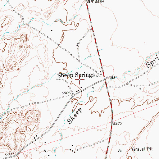 Topographic Map of Sheep Springs, NM