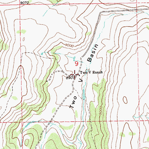 Topographic Map of Two V Ranch, CO