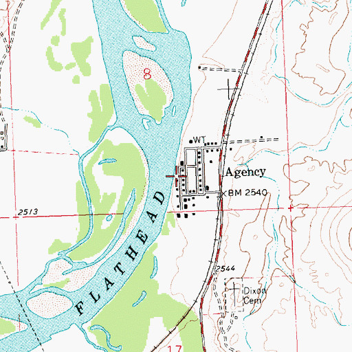 Topographic Map of Old Agency, MT