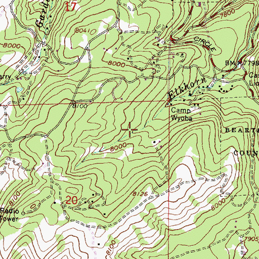 Topographic Map of Casper Mountain, WY