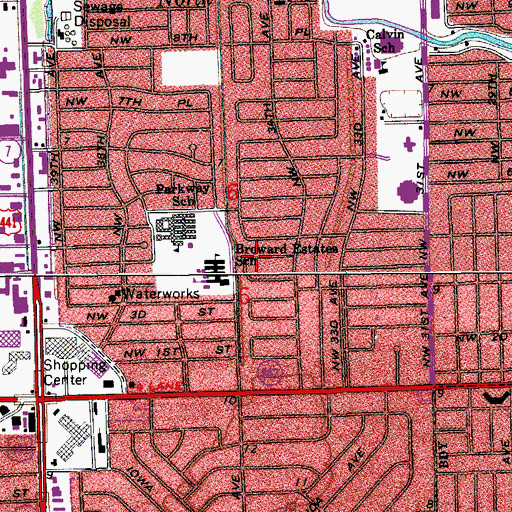 Topographic Map of Broward Estates, FL
